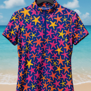 🌴Women's Tropical Starfish Print Rash Guard – XS (16+ Years)