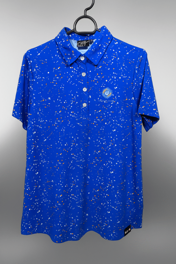 Sunday Swagger "Electric Blue Splatter" Golf Polo – Men's Medium